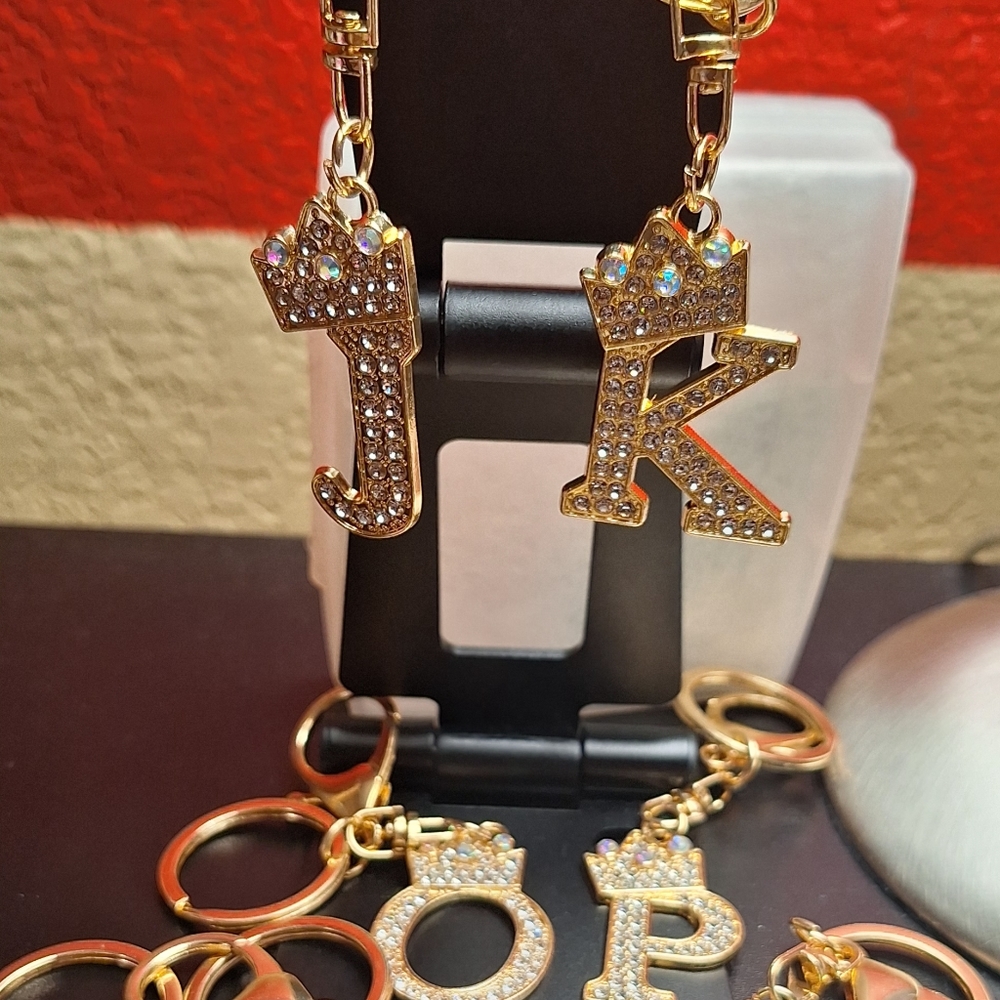 Choose 1pc, Alphabet With Crown and Rhinestones Bag Charm - Picture 3 of 12